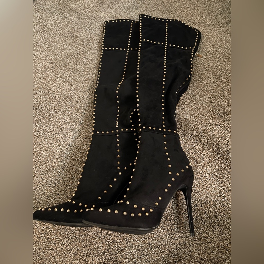 Jacobies Gold Studded Thight High Boots - Women | Color: Black | Size: 7.5